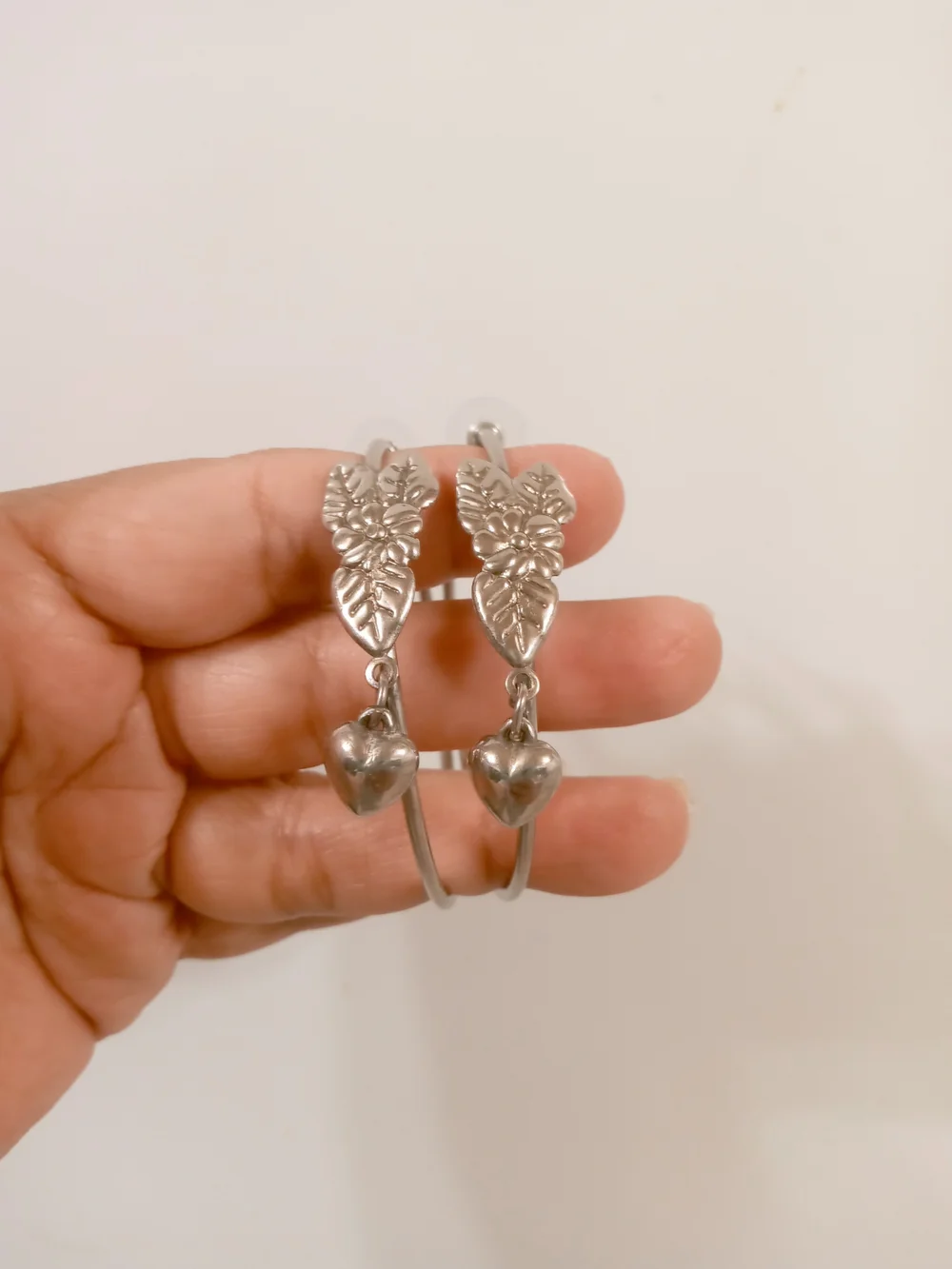 Vintage Floral Leaf Hoop Earrings with Dangle Accents